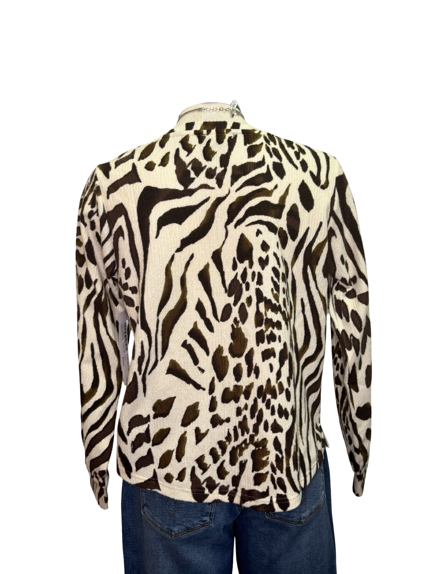 Printed Long Sleeve Crew Neck Knit Top Walnut