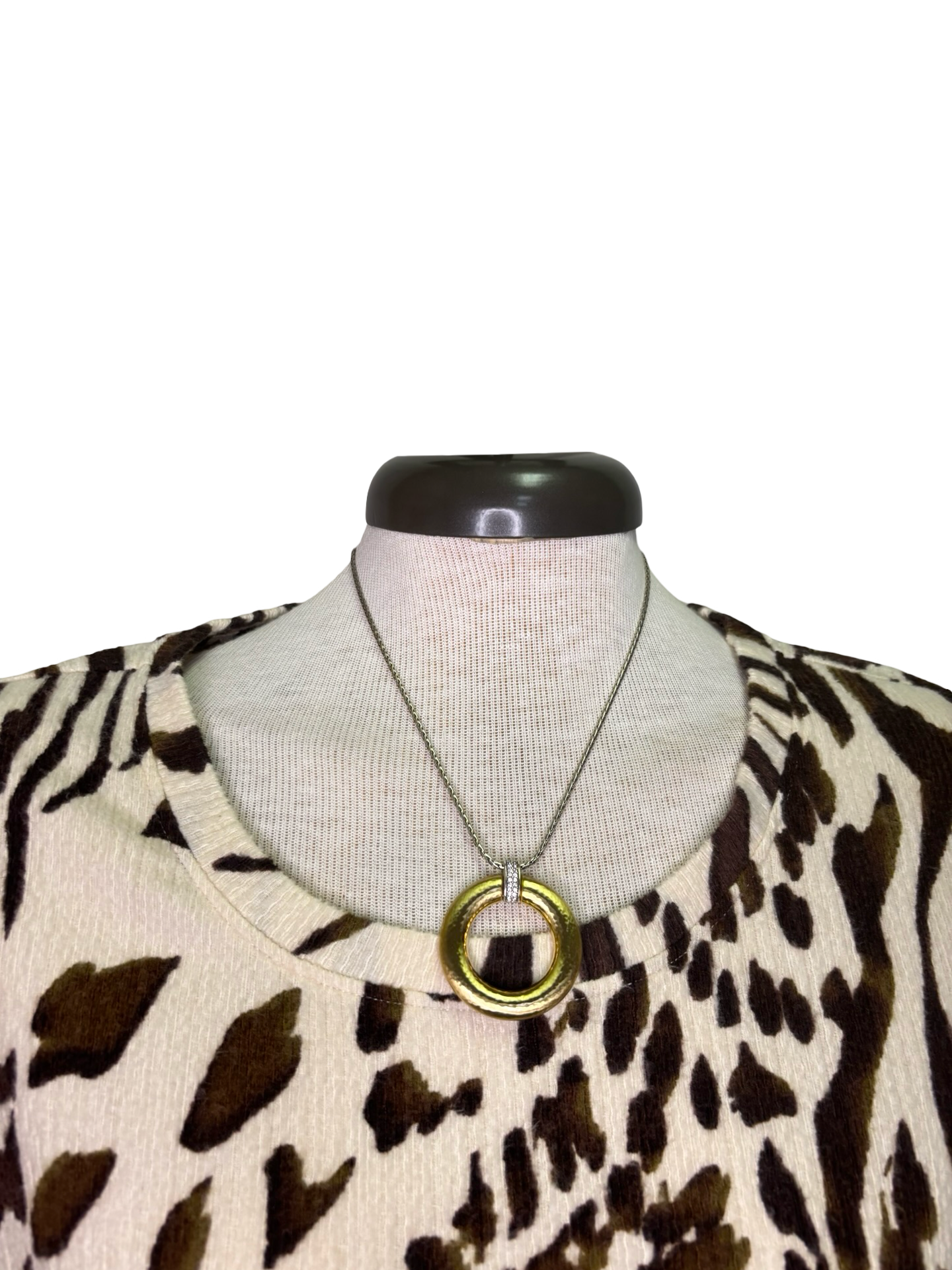 Printed Long Sleeve Crew Neck Knit Top Walnut