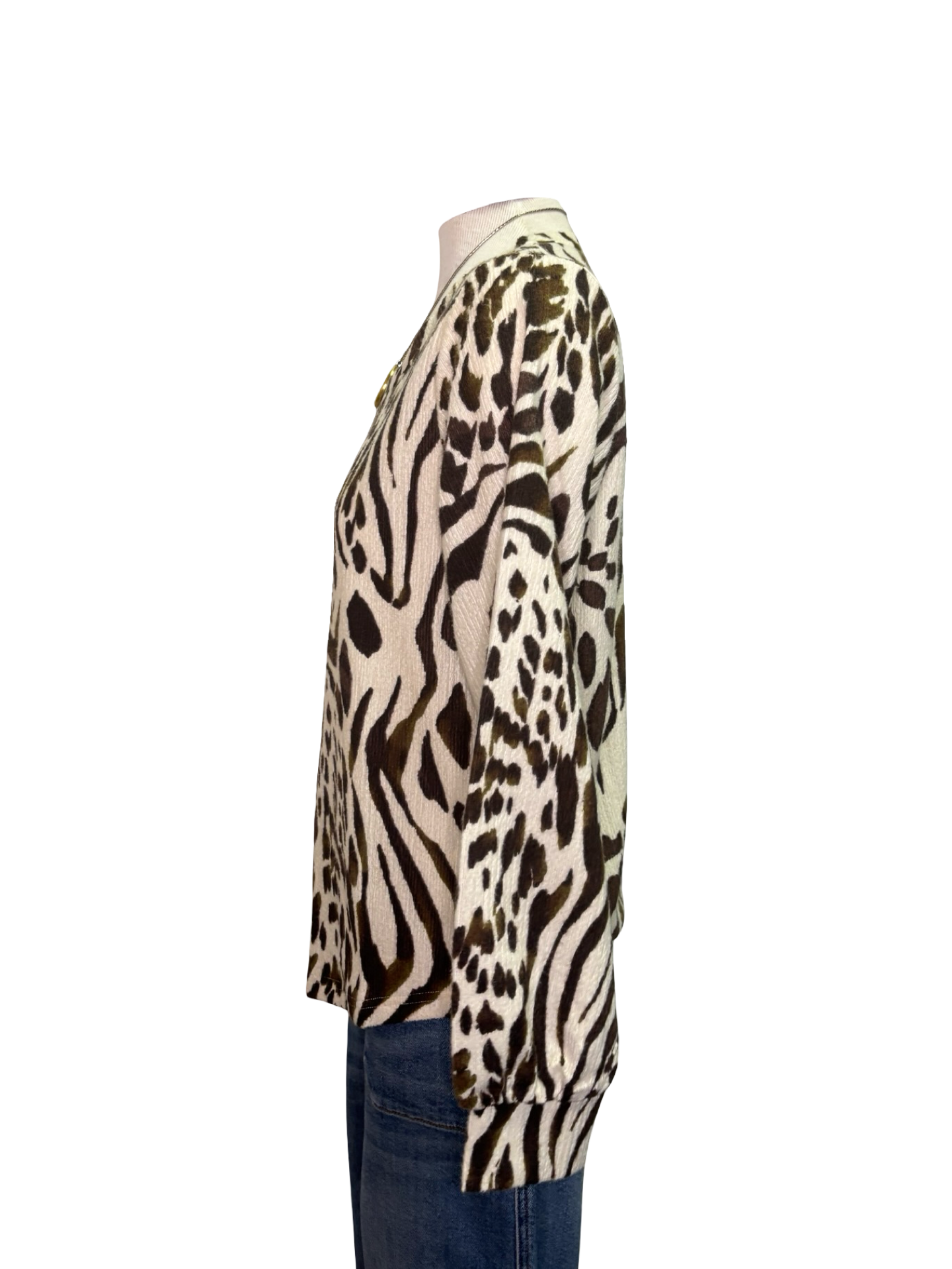 Printed Long Sleeve Crew Neck Knit Top Walnut
