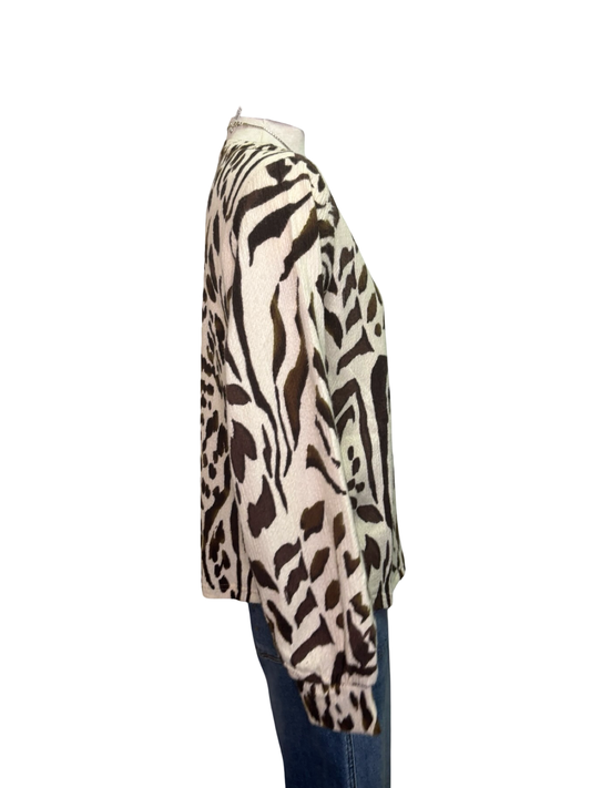 Printed Long Sleeve Crew Neck Knit Top Walnut
