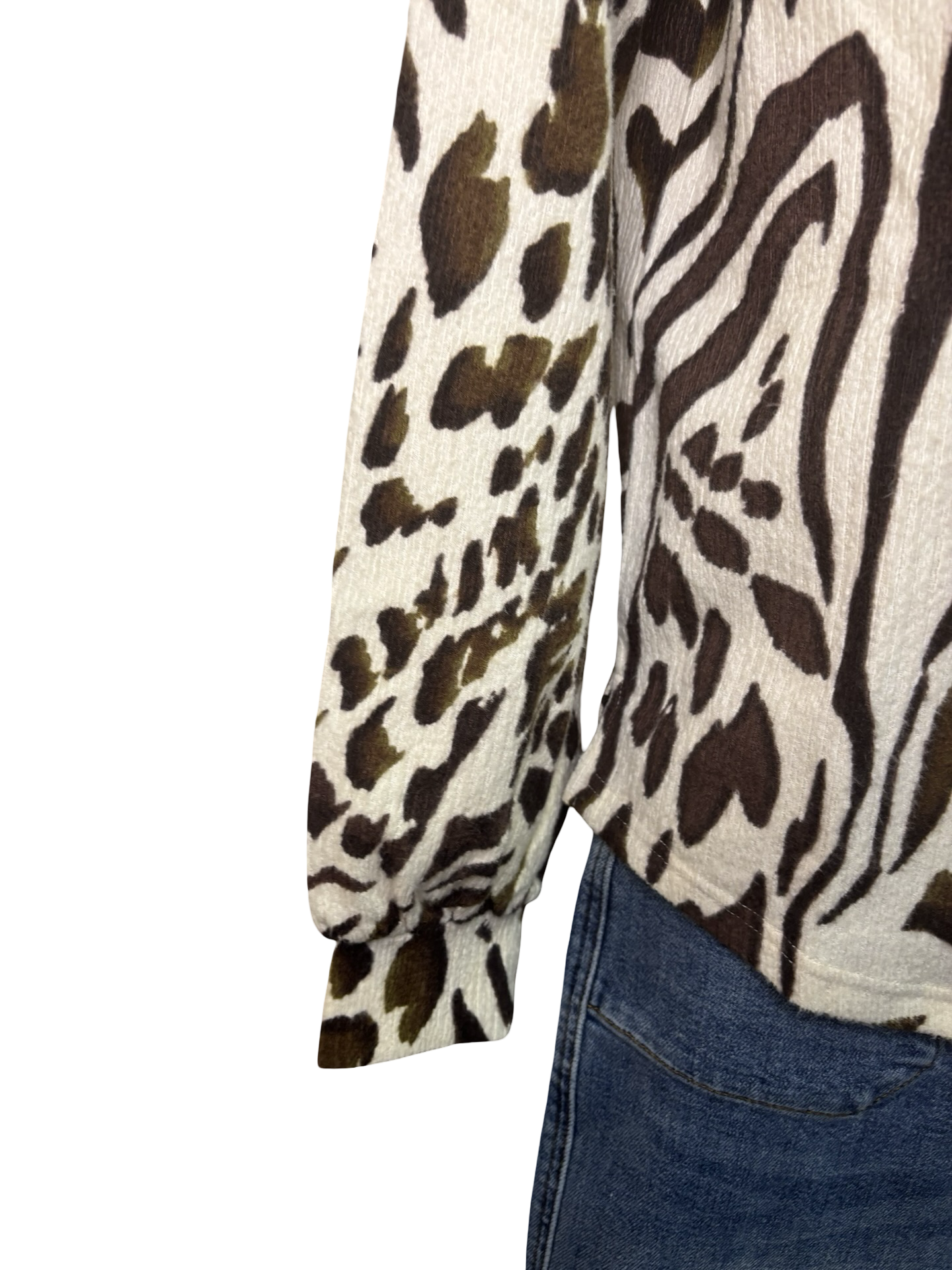 Printed Long Sleeve Crew Neck Knit Top Walnut