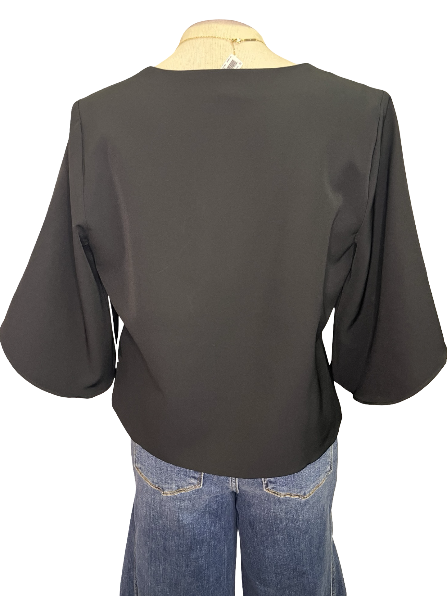 Signature Crepe Flutter Sleeve V Neck Blouse Black