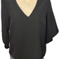 Signature Crepe Flutter Sleeve V Neck Blouse Black