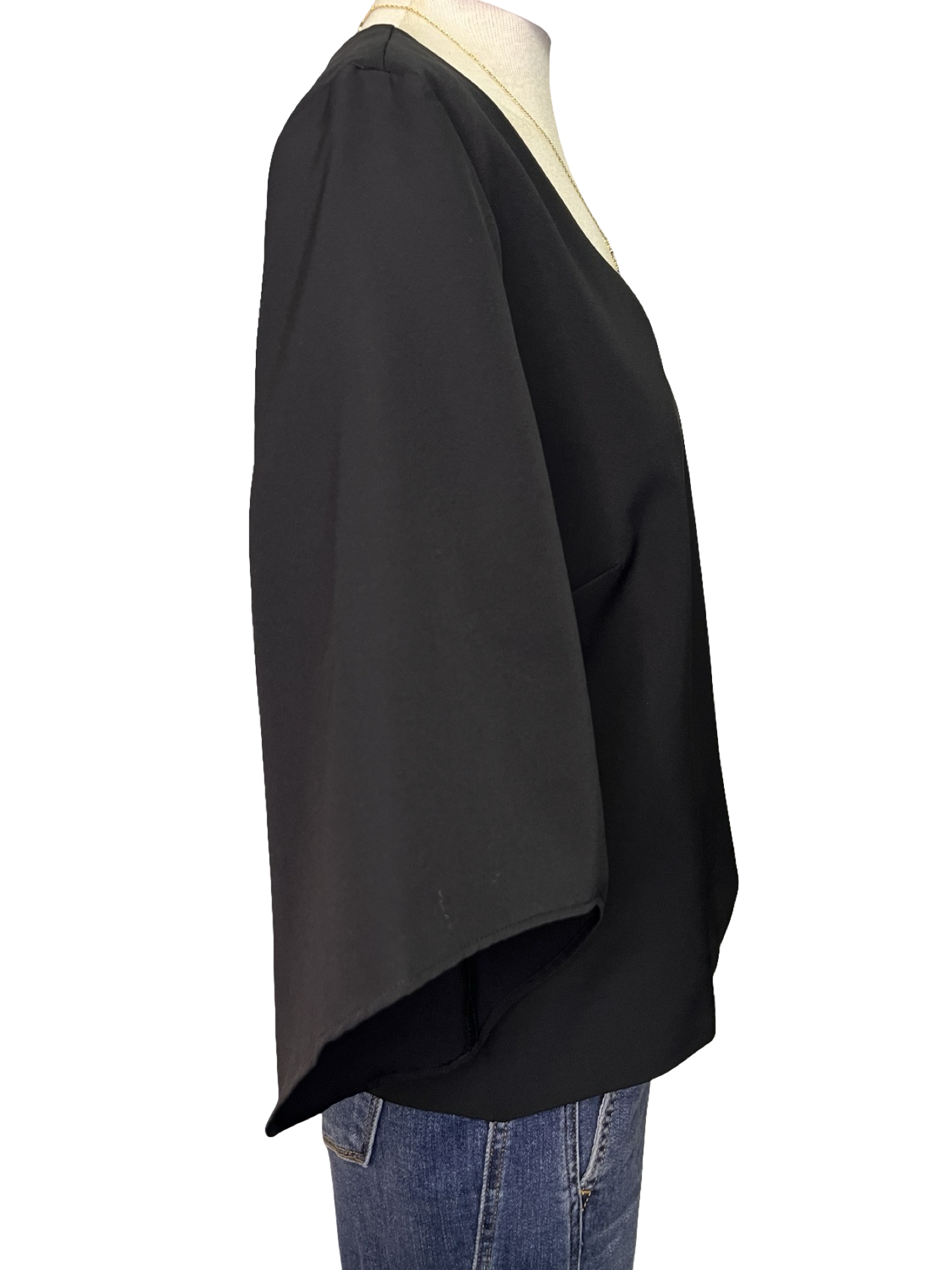 Signature Crepe Flutter Sleeve V Neck Blouse Black