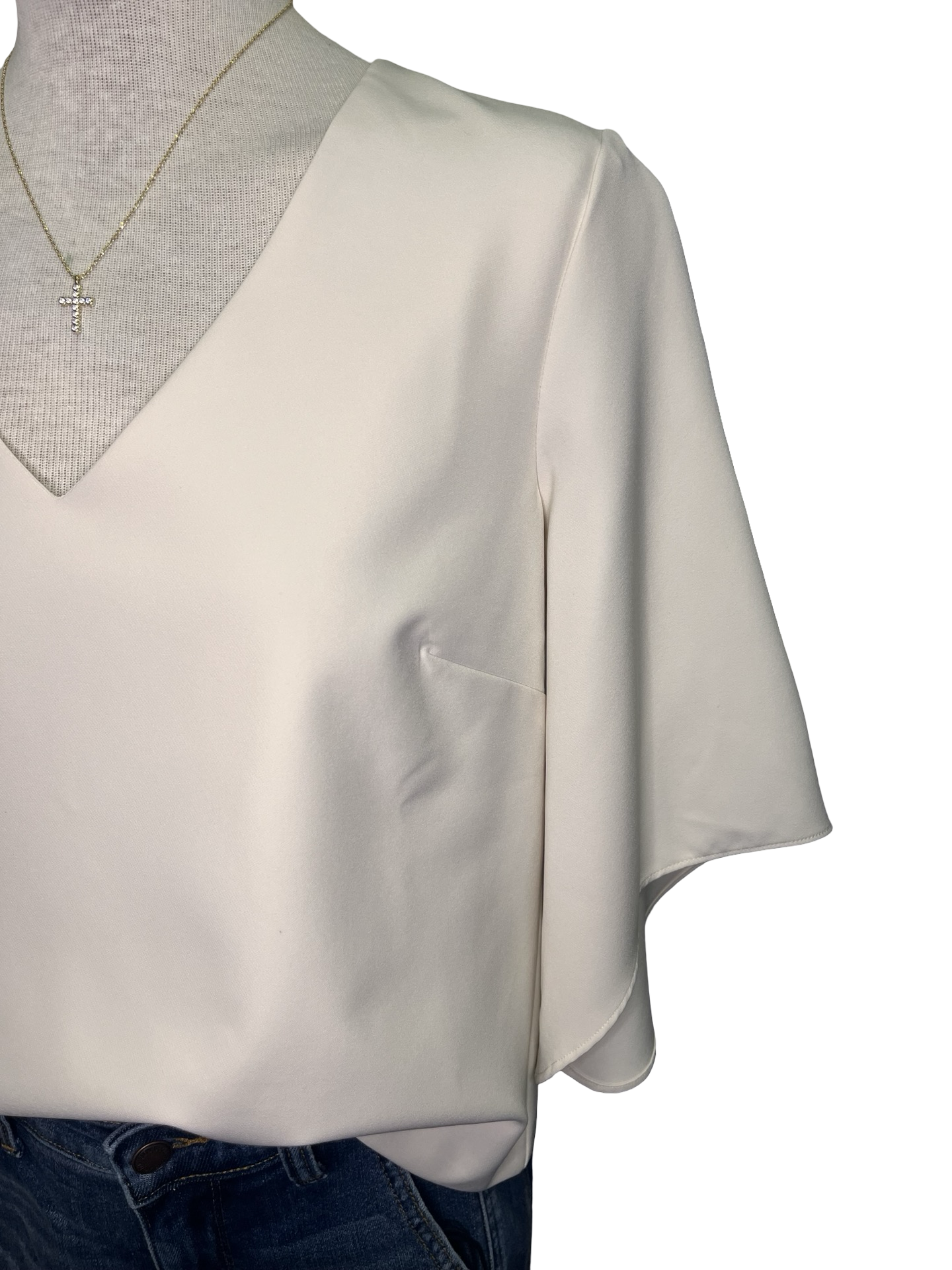 Signature Crepe Flutter Sleeve V Neck Blouse Moonstone