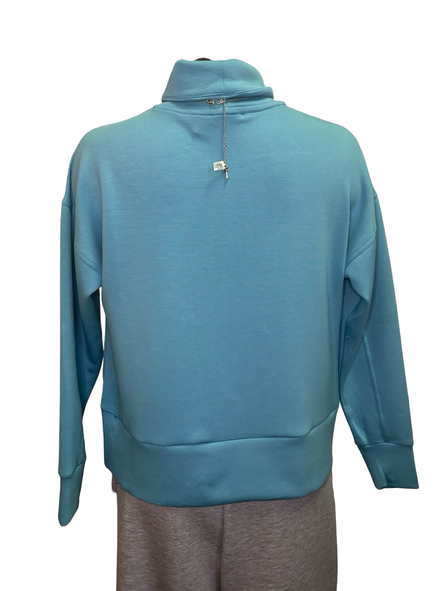 Techno Lux Drop Shoulder Funnel Neck Knit Top Mist Blue