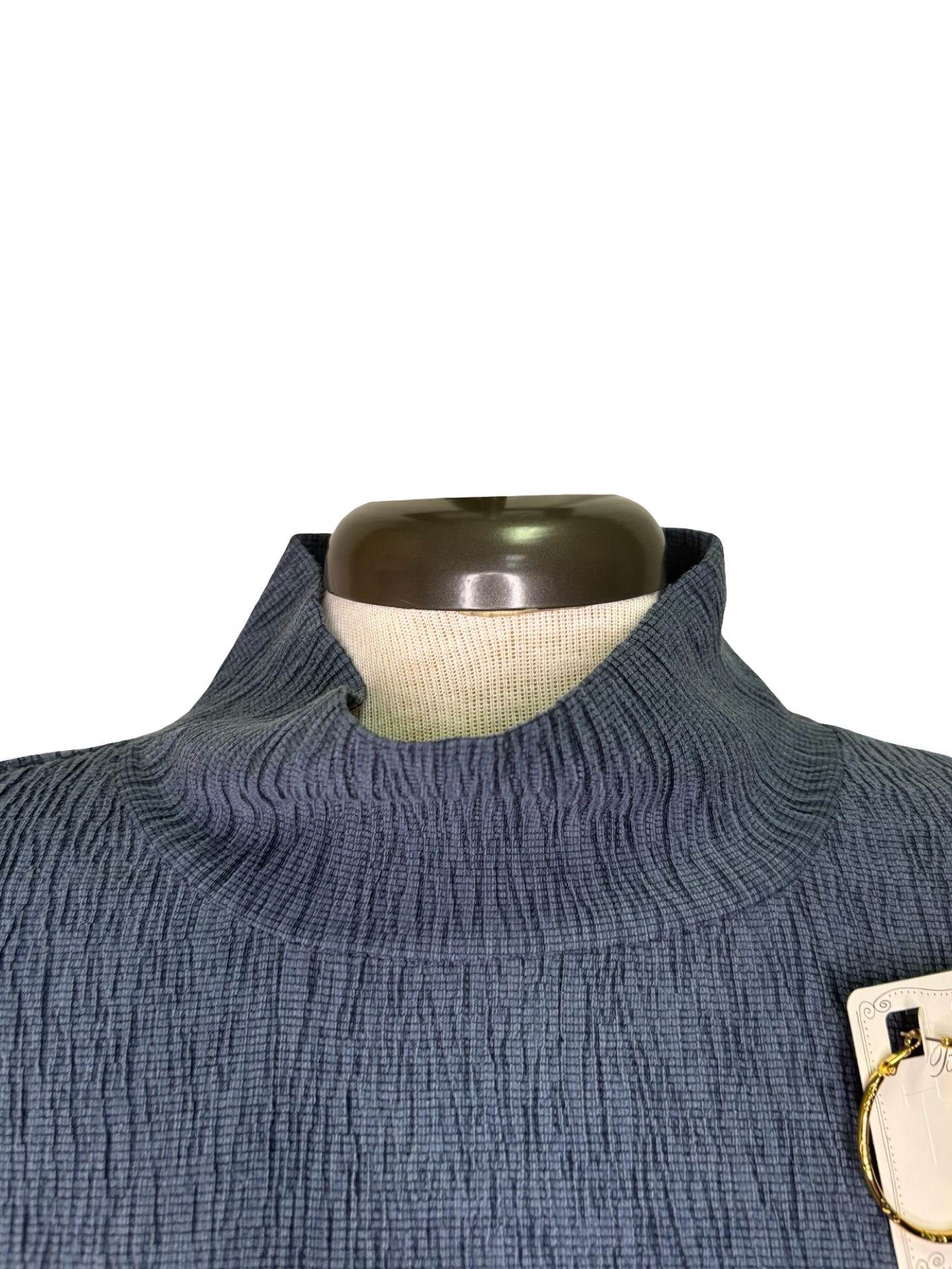 Textured Mock Neck Top Slate Blue