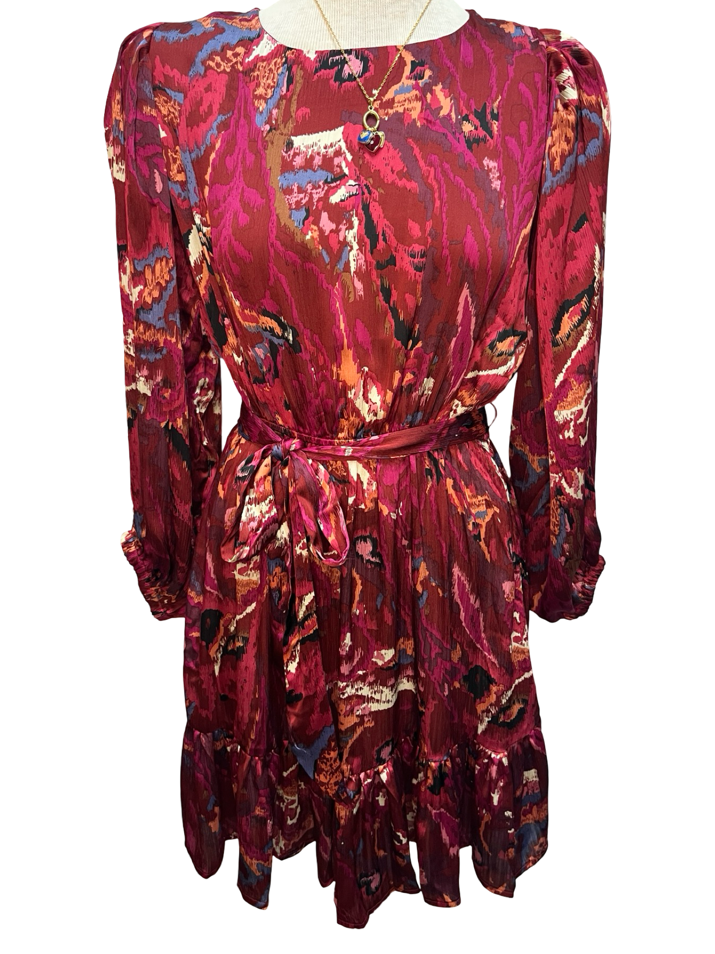 Abstract Print Belted Mini Dress