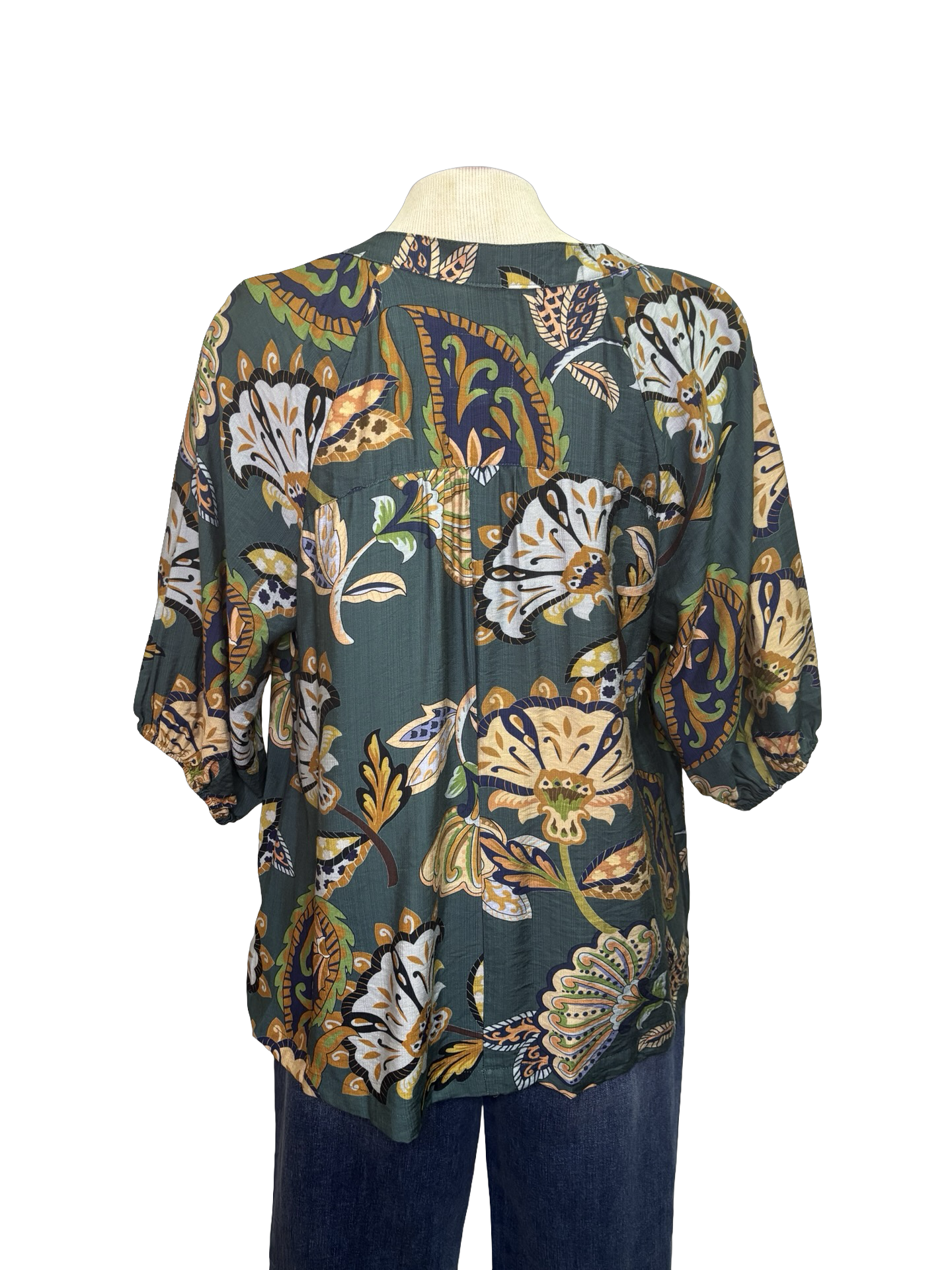 Boho Paisley Puff Sleeve Blouse Teal