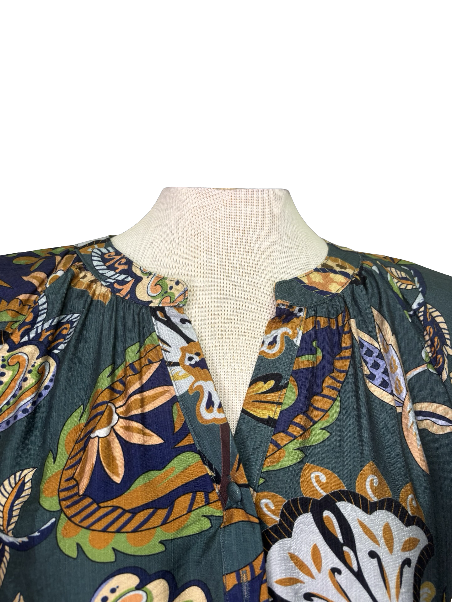 Boho Paisley Puff Sleeve Blouse Teal