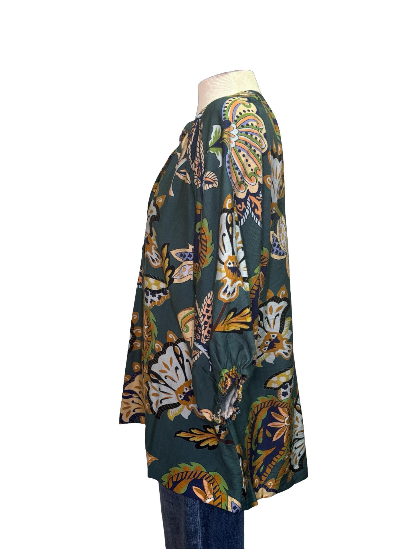 Boho Paisley Puff Sleeve Blouse Teal