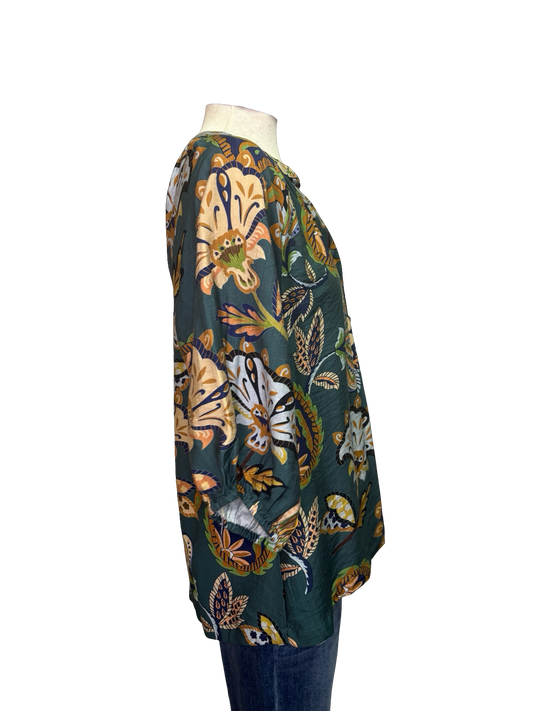 Boho Paisley Puff Sleeve Blouse Teal