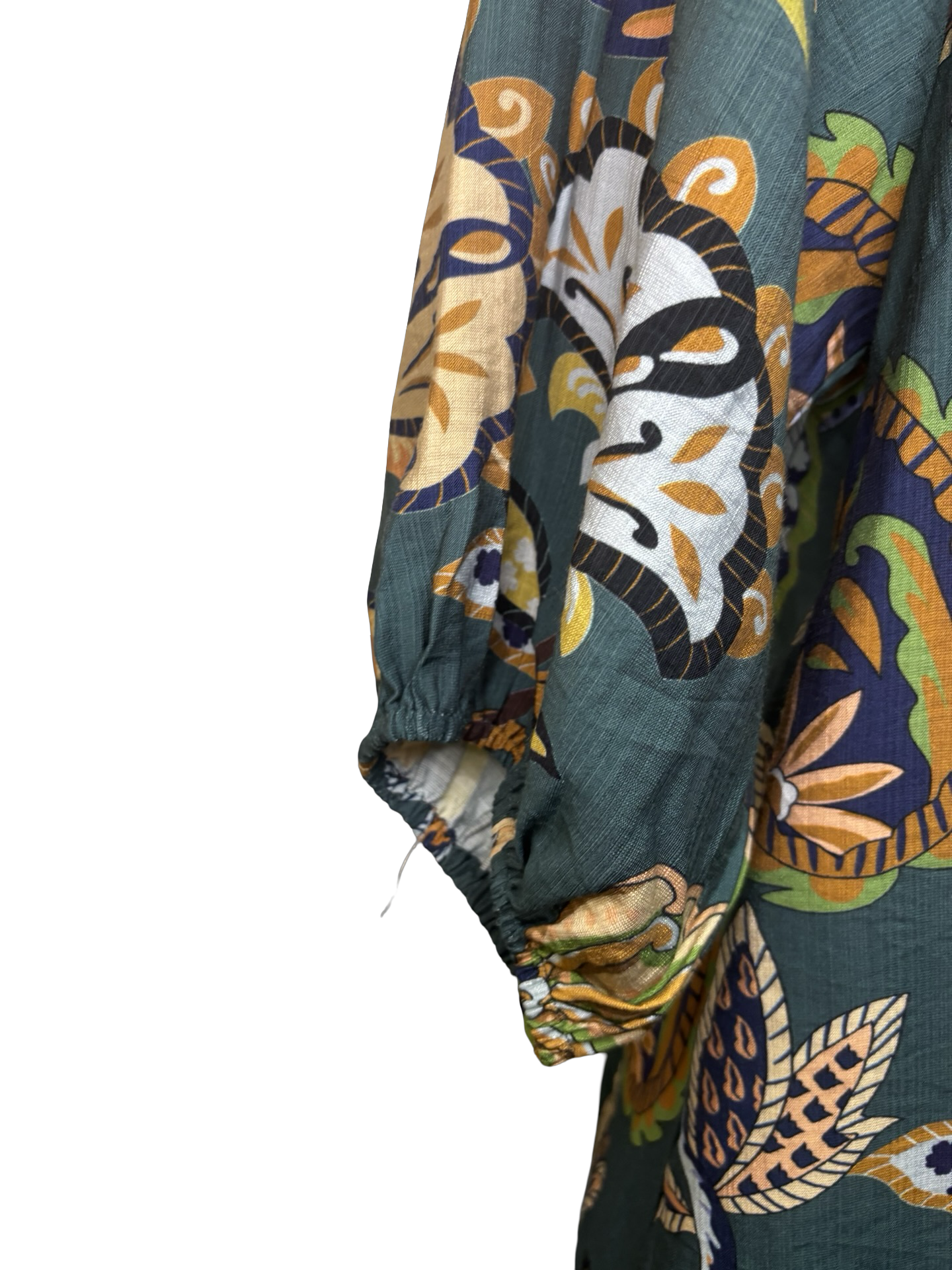 Boho Paisley Puff Sleeve Blouse Teal