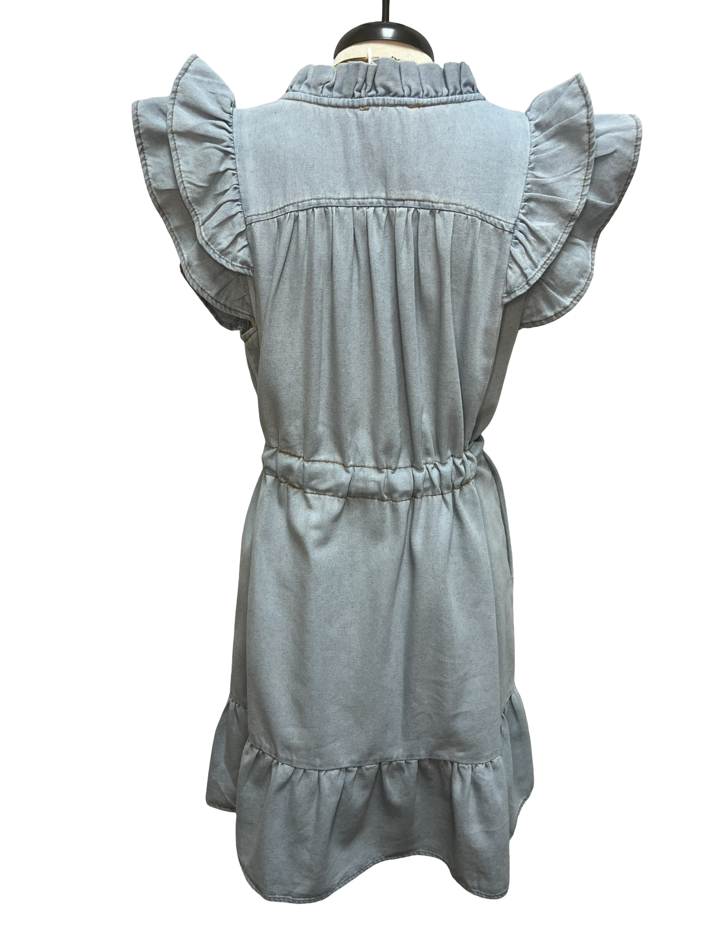 Chambray Ruffle Dress Lt Denim