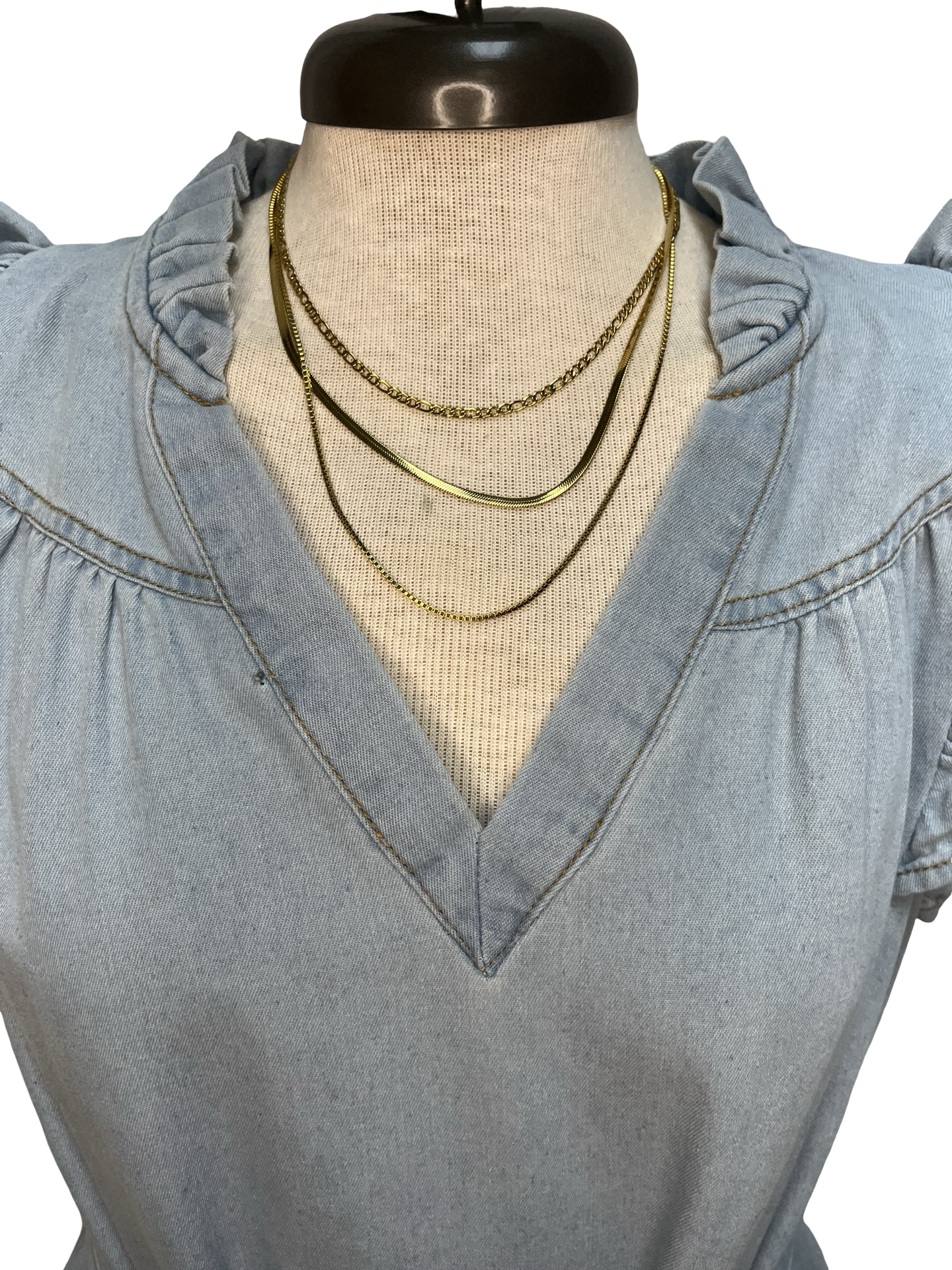 Chambray Ruffle Dress Lt Denim