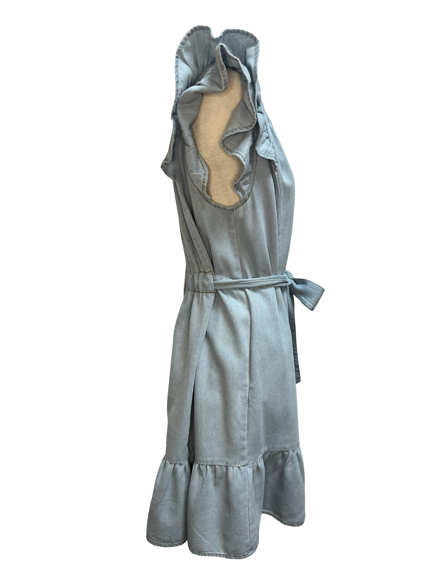 Chambray Ruffle Dress Lt Denim