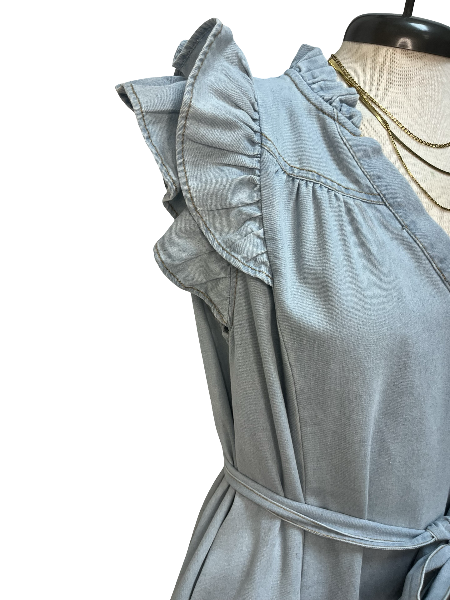 Chambray Ruffle Dress Lt Denim