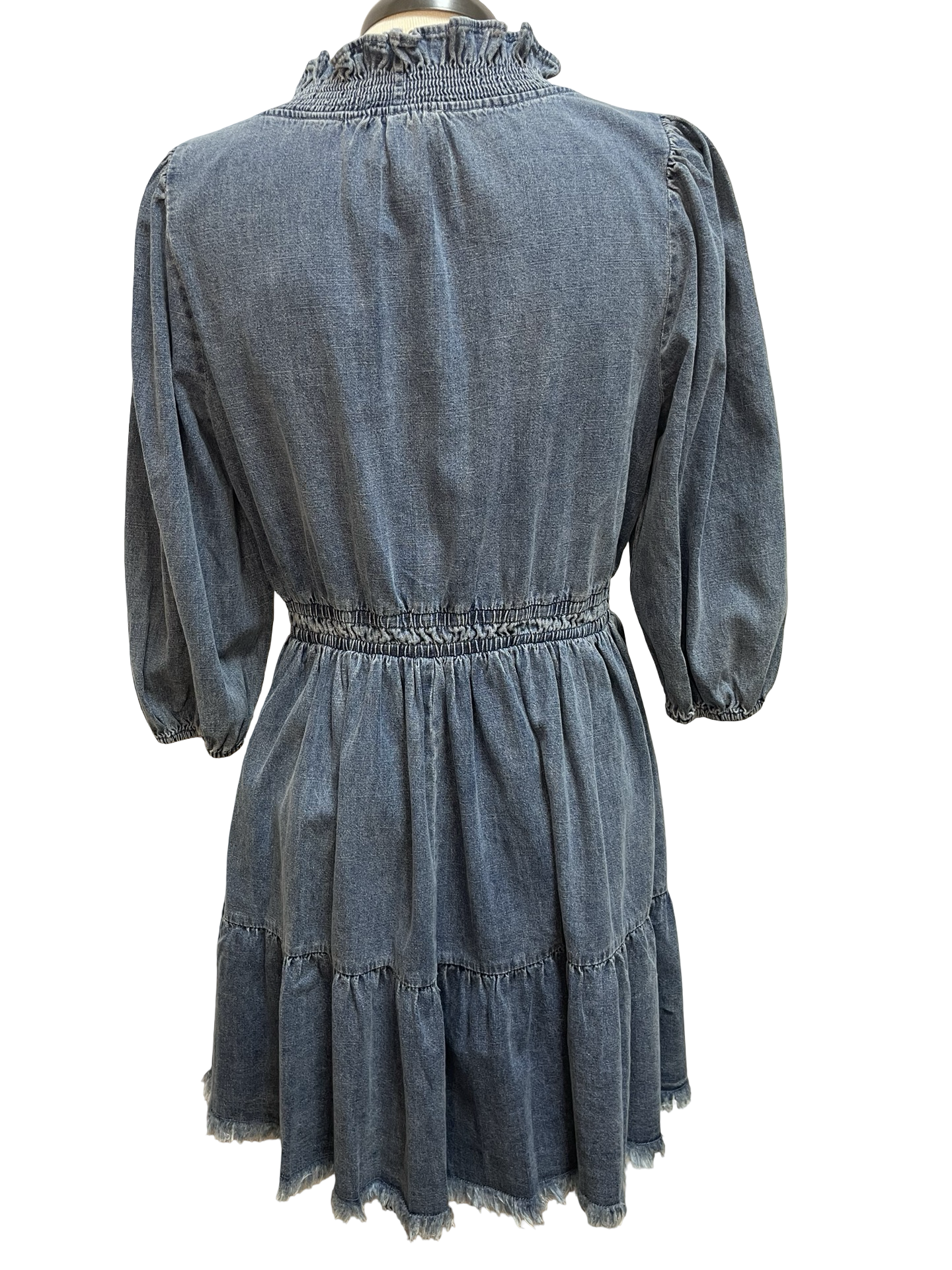 Denim Ruffle Trim Tiered Mini Dress