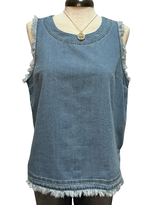 Denim Sleeveless Fringe Hem Top