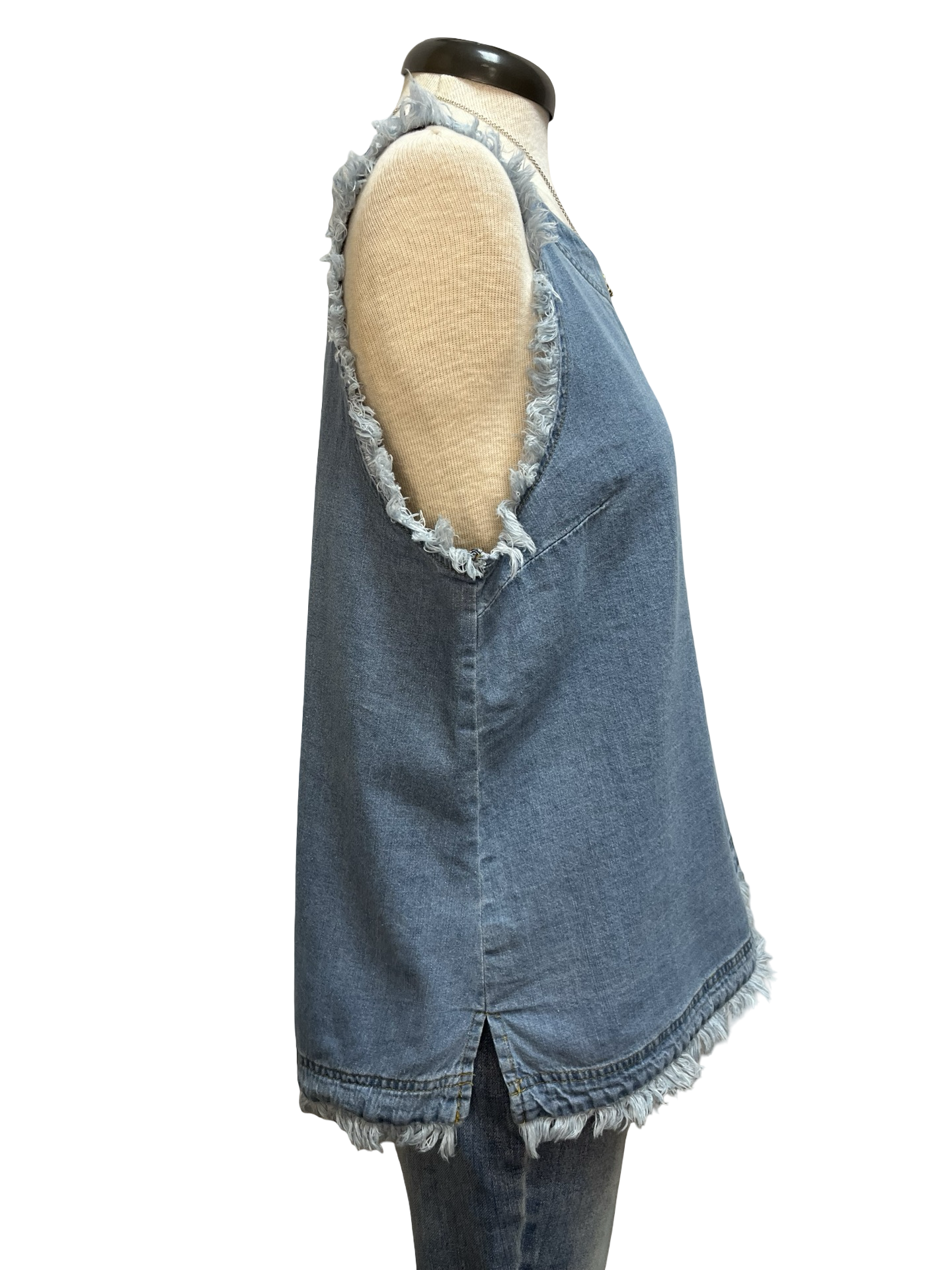 Denim Sleeveless Fringe Hem Top
