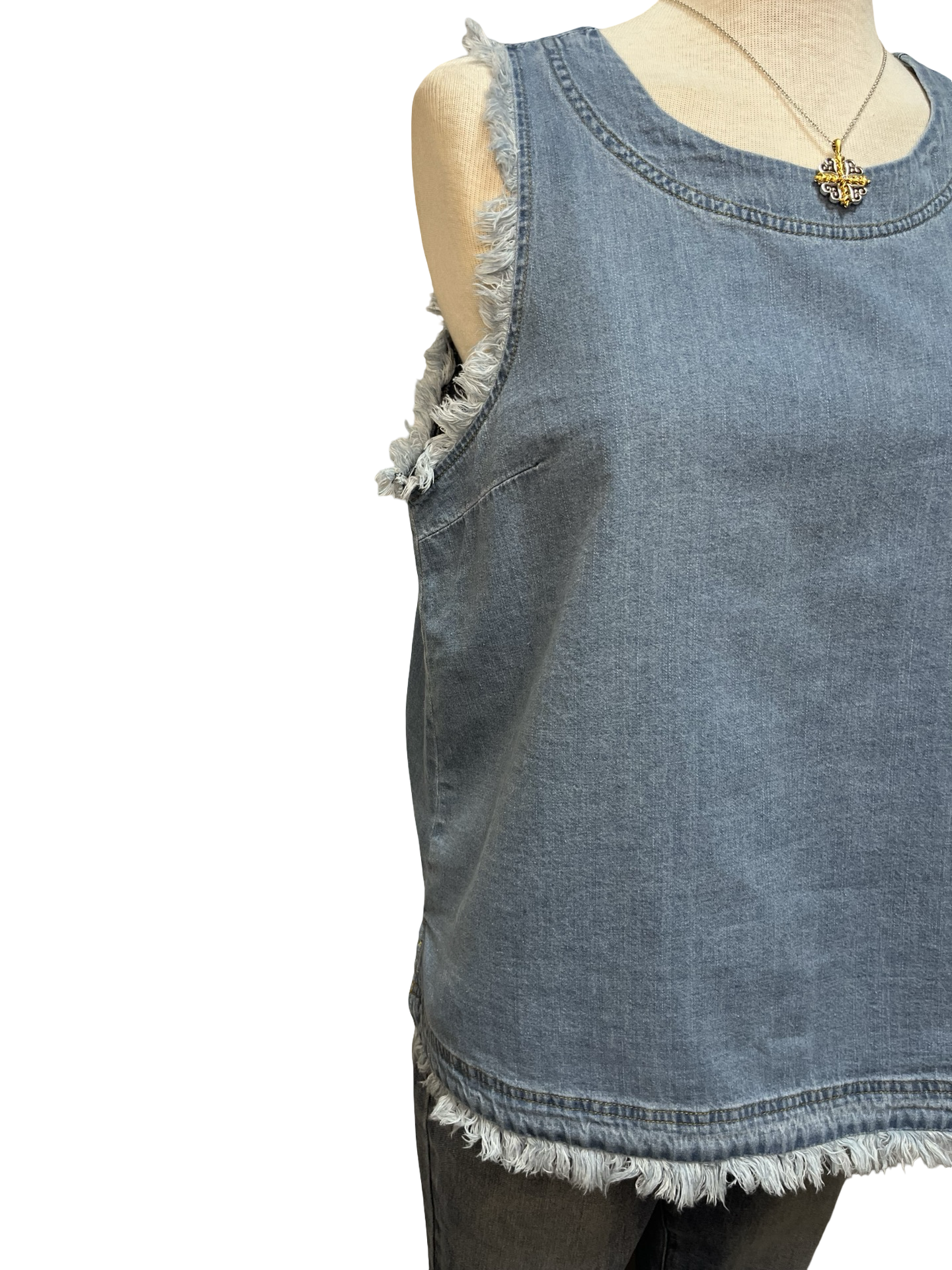 Denim Sleeveless Fringe Hem Top