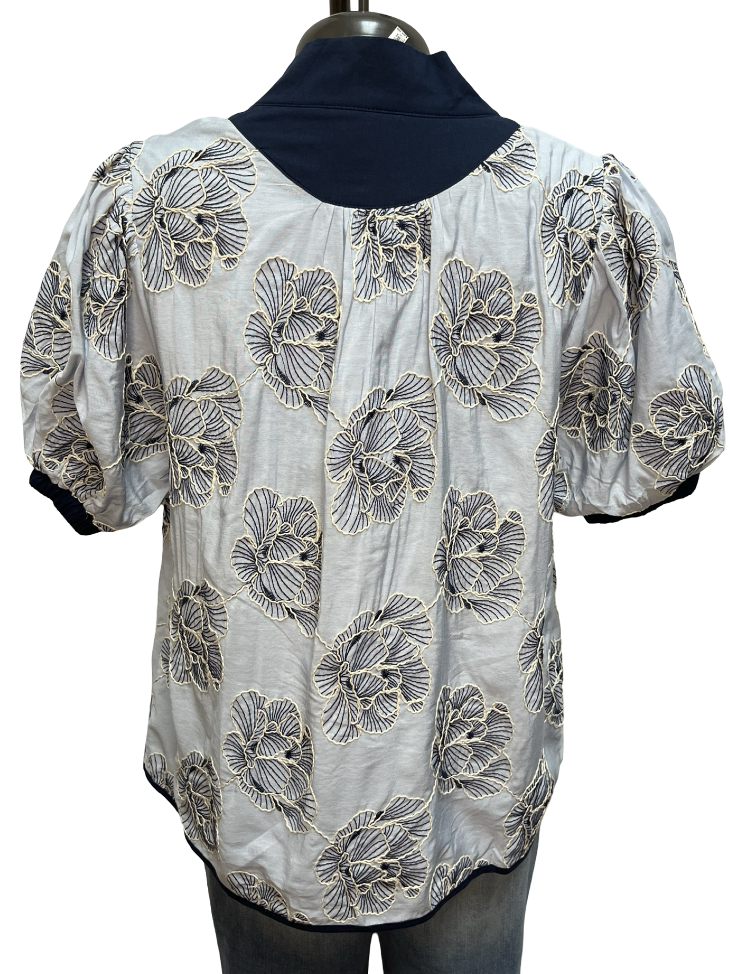 Embroidered V Neck Top Blue