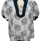 Embroidered V Neck Top Blue