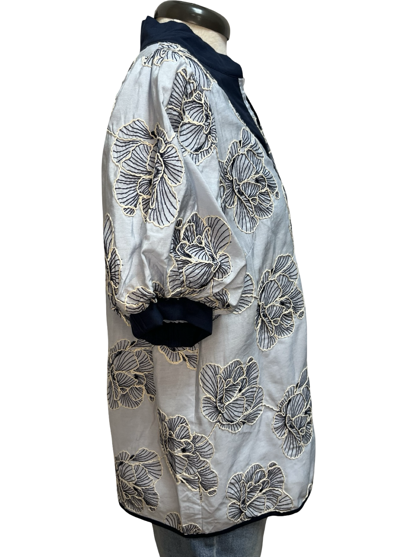 Embroidered V Neck Top Blue