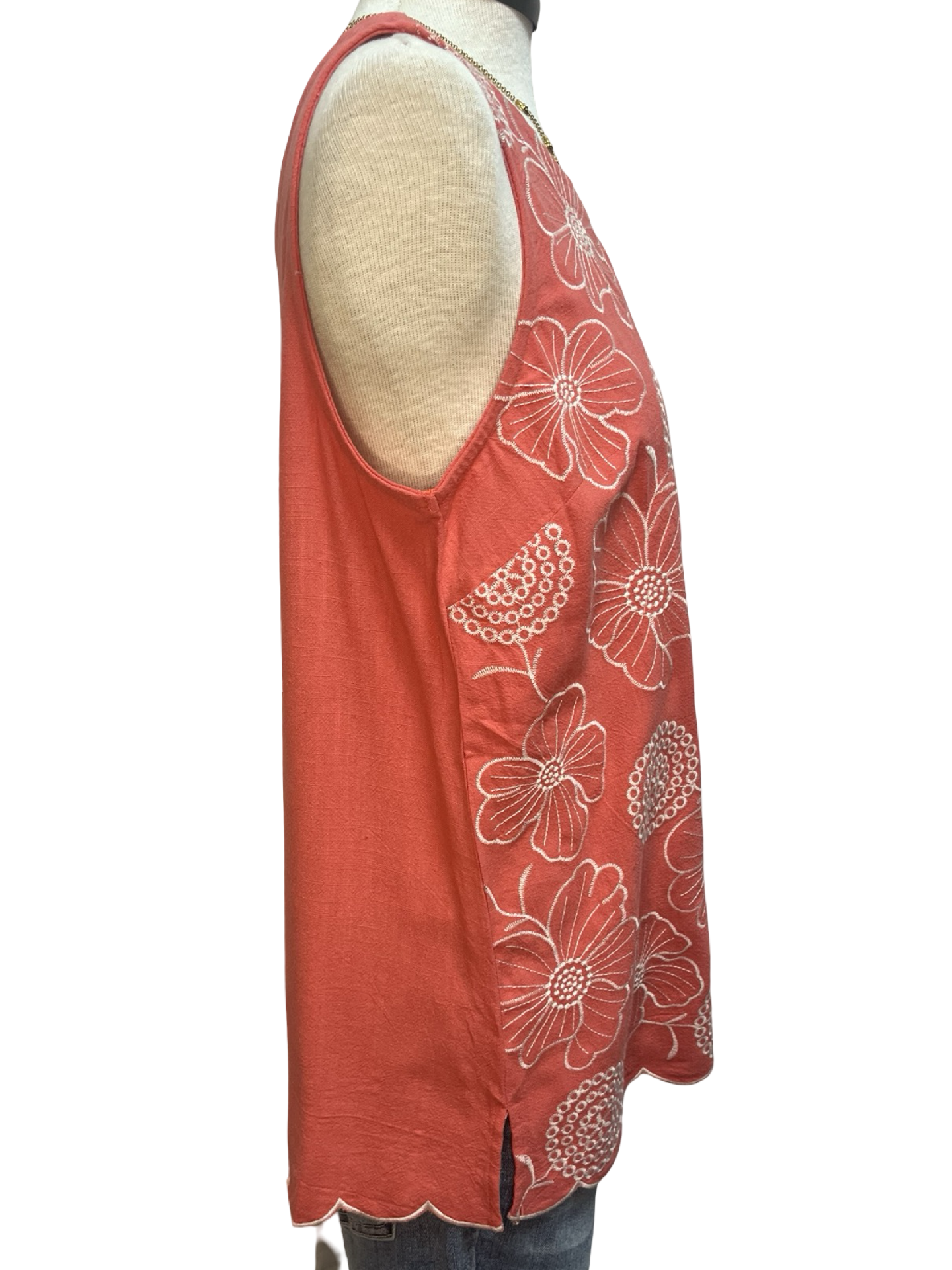 Floral Embroidered Sleeveless Top Carrot