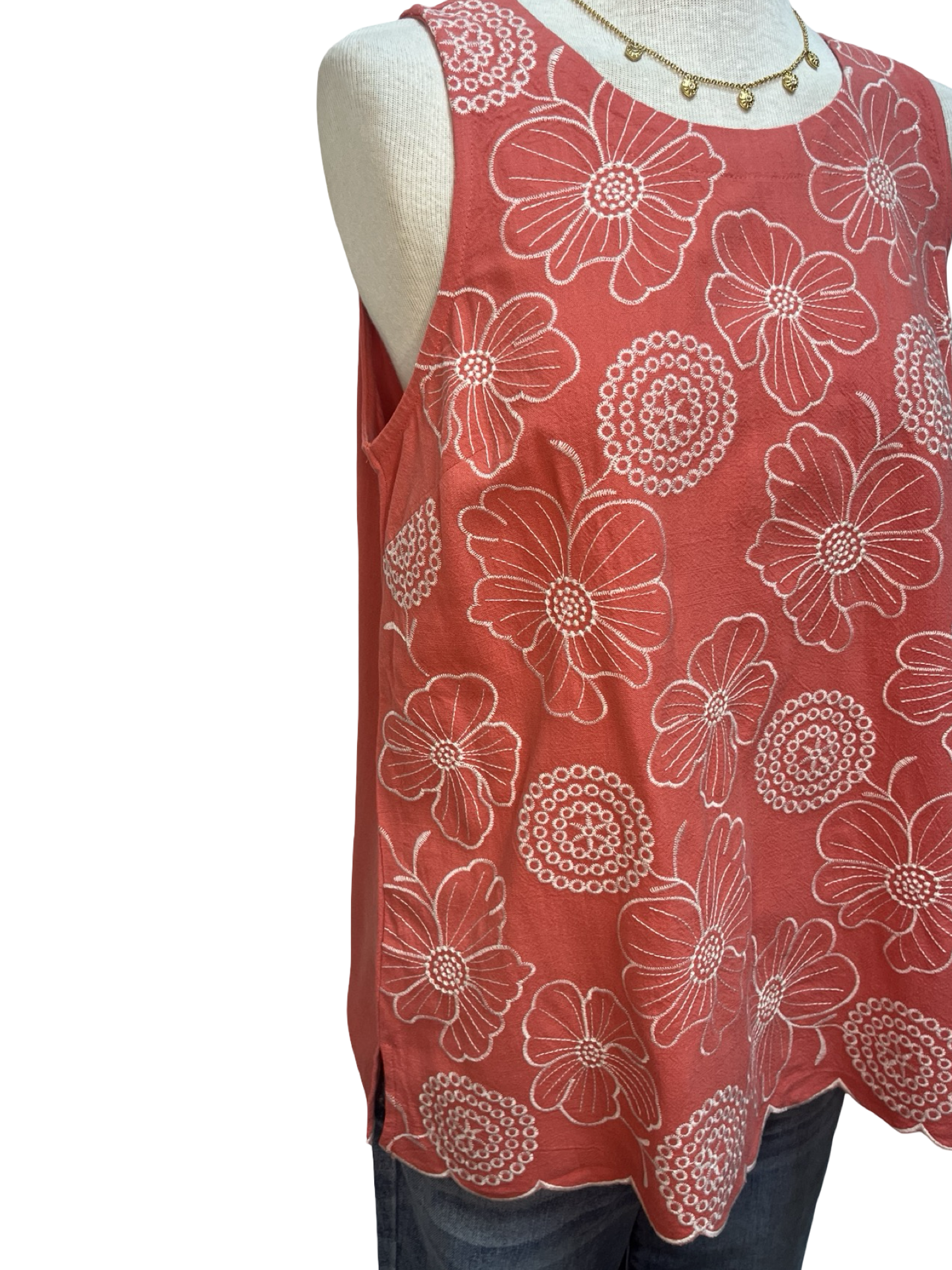 Floral Embroidered Sleeveless Top Carrot