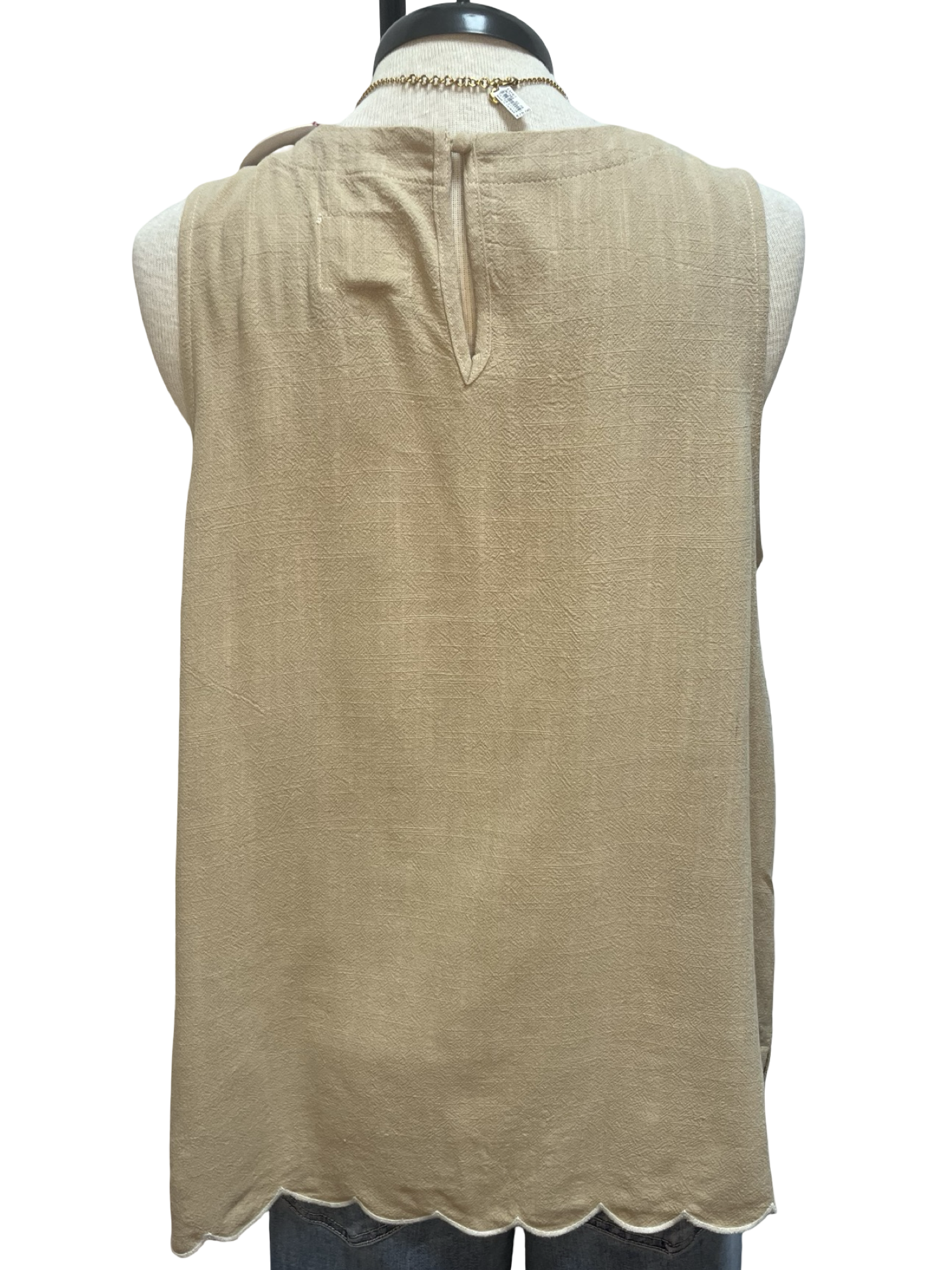 Floral Embroidered Sleeveless Top Tan