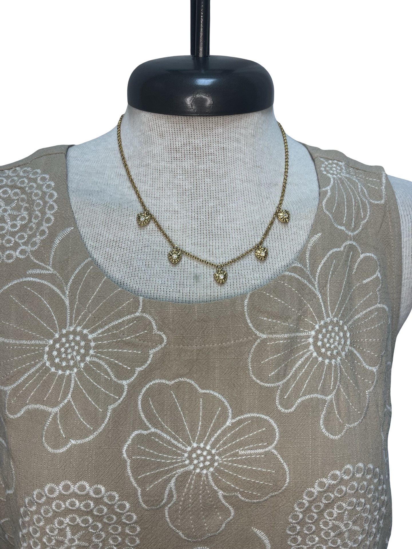 Floral Embroidered Sleeveless Top Tan