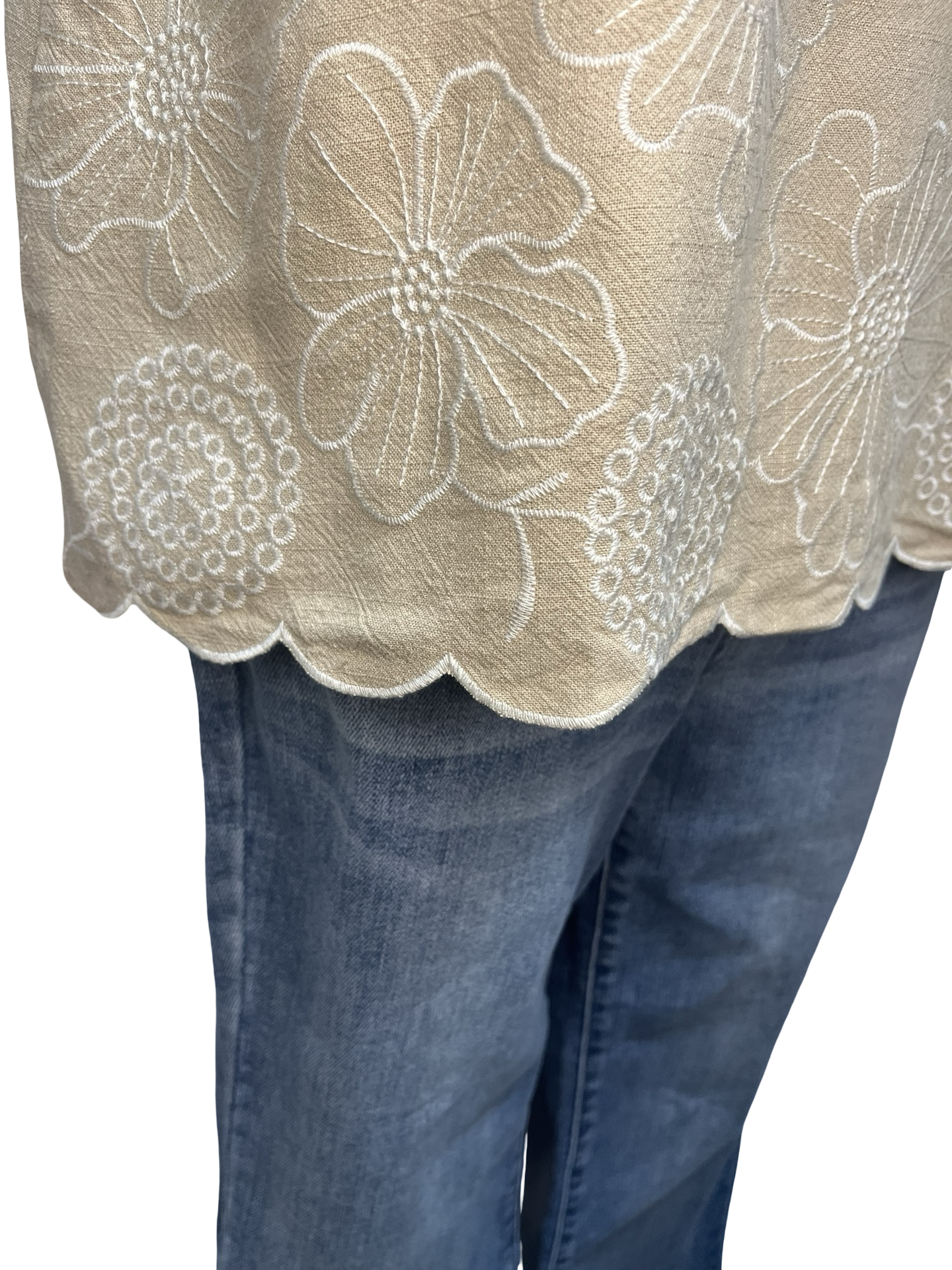 Floral Embroidered Sleeveless Top Tan