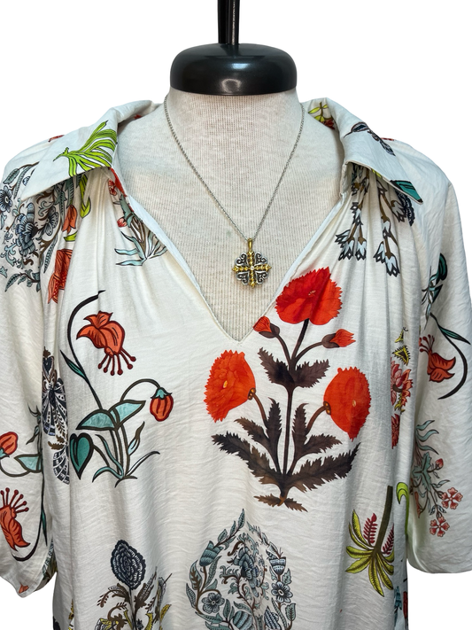 Floral Encyclopedia Print Mini Dress Cream Mix