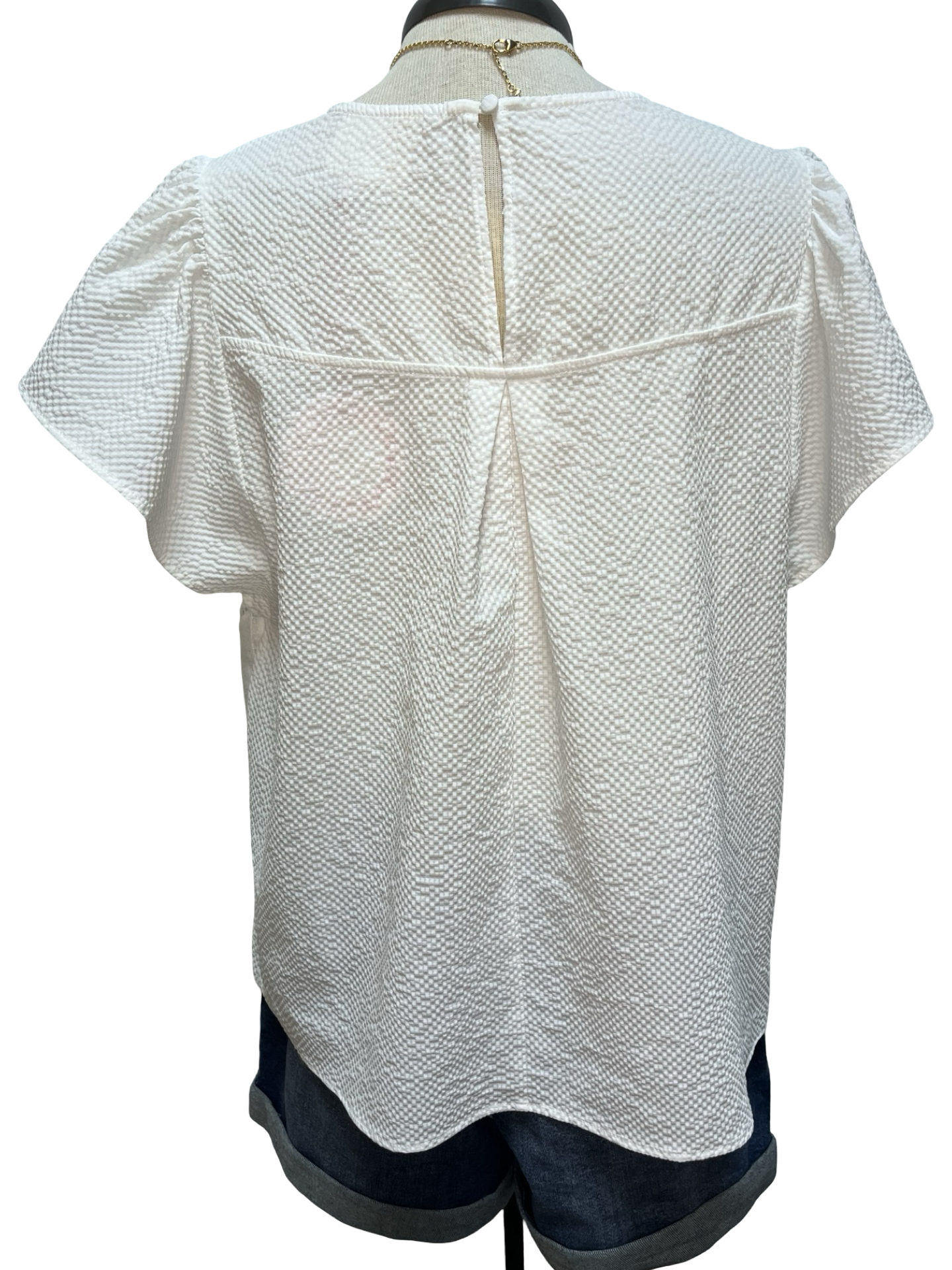 Floral Lace Overlay Flutter Sleeve Top Off White