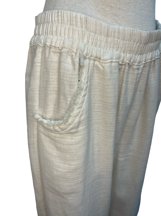 Frayed Hem Wide Leg Pant Cream