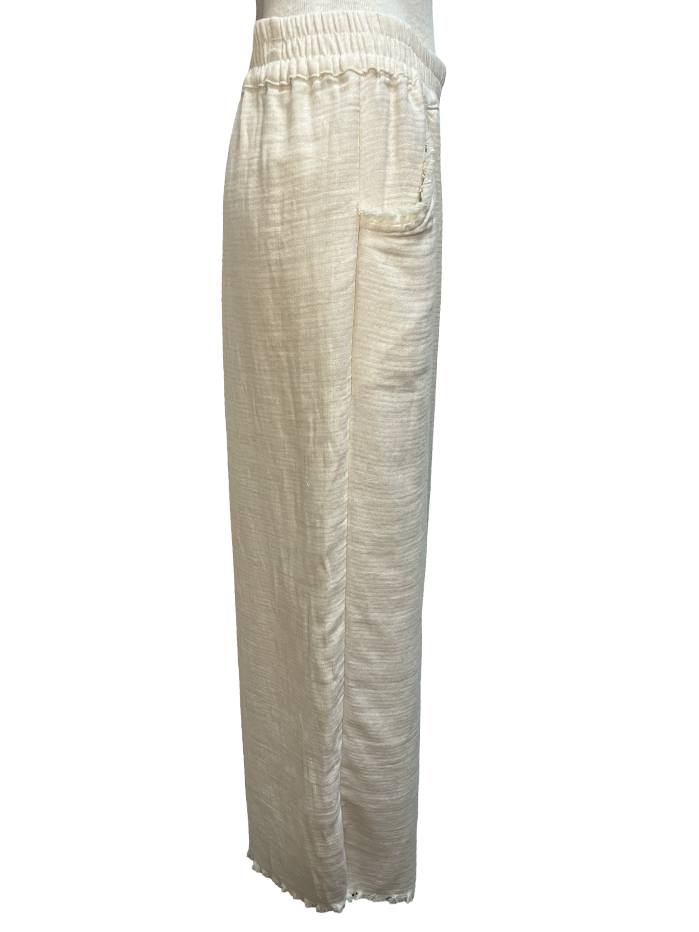 Frayed Hem Wide Leg Pant Cream
