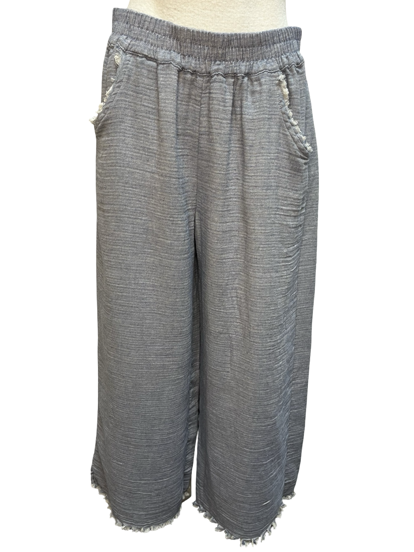 Fringe Hem Denim Pants Washed Denim