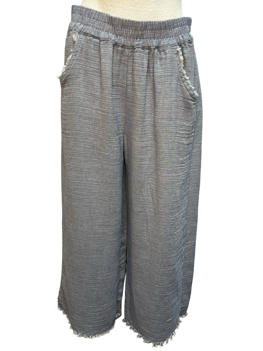 Fringe Hem Denim Pants Washed Denim