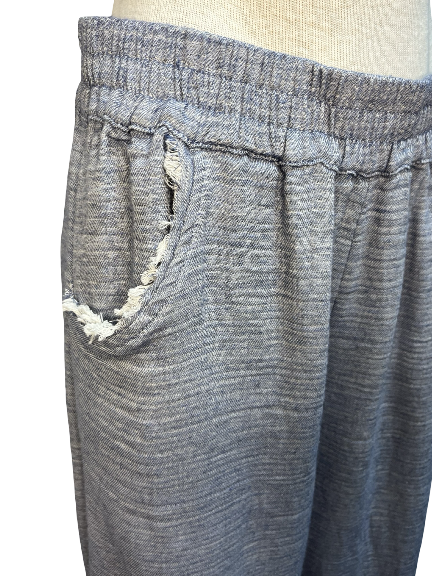 Fringe Hem Denim Pants Washed Denim