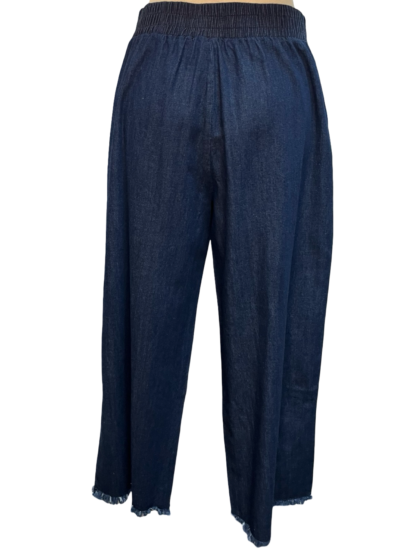 Fringe Hem Denim Pants Dark Denim