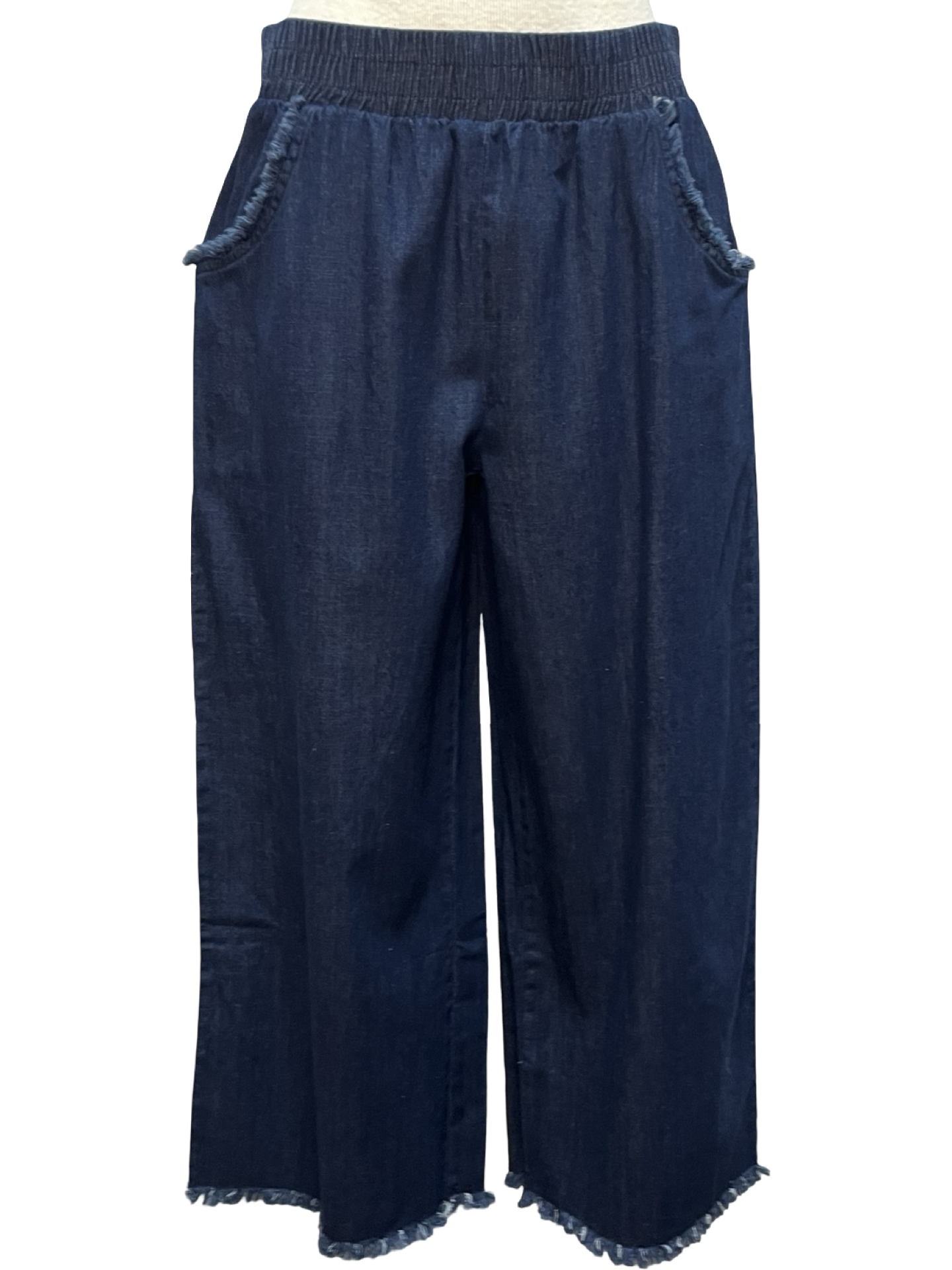 Fringe Hem Denim Pants Dark Denim