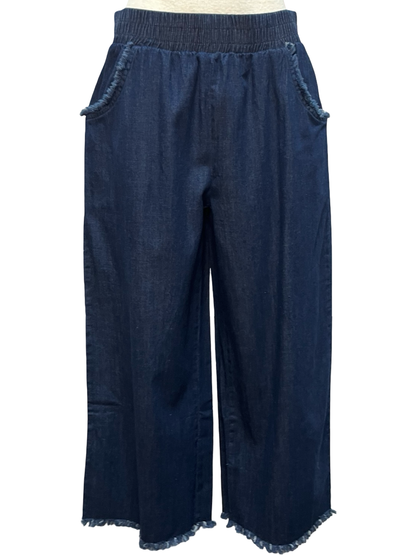 Fringe Hem Denim Pants Dark Denim