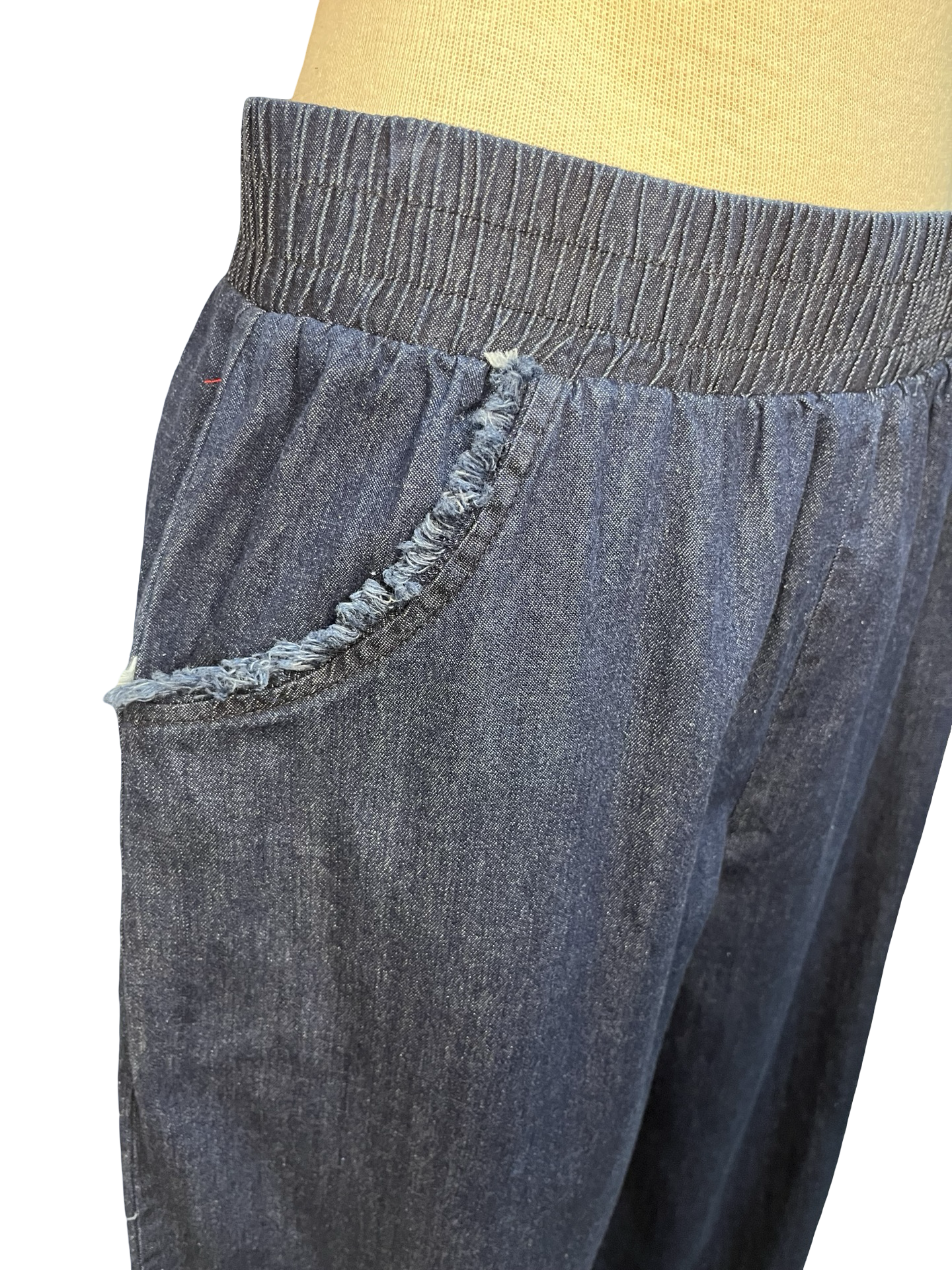 Fringe Hem Denim Pants Dark Denim