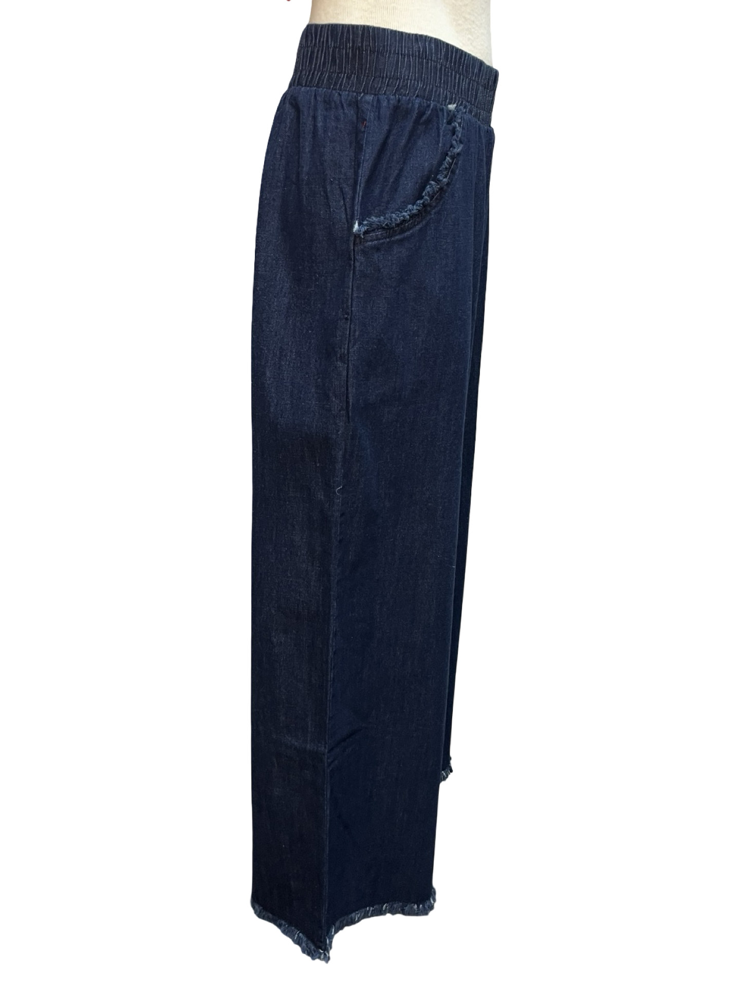 Fringe Hem Denim Pants Dark Denim