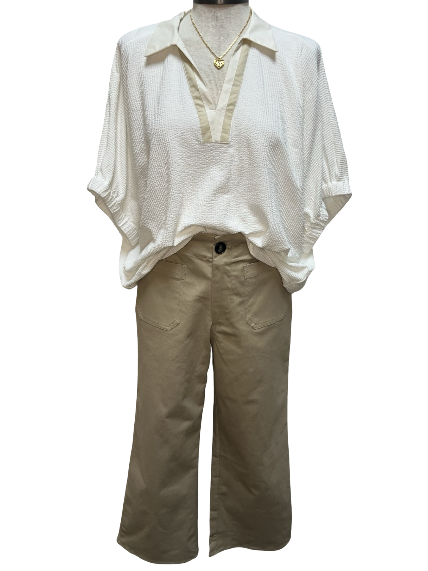 High Waist Wide Leg Crop Pants Mushroom