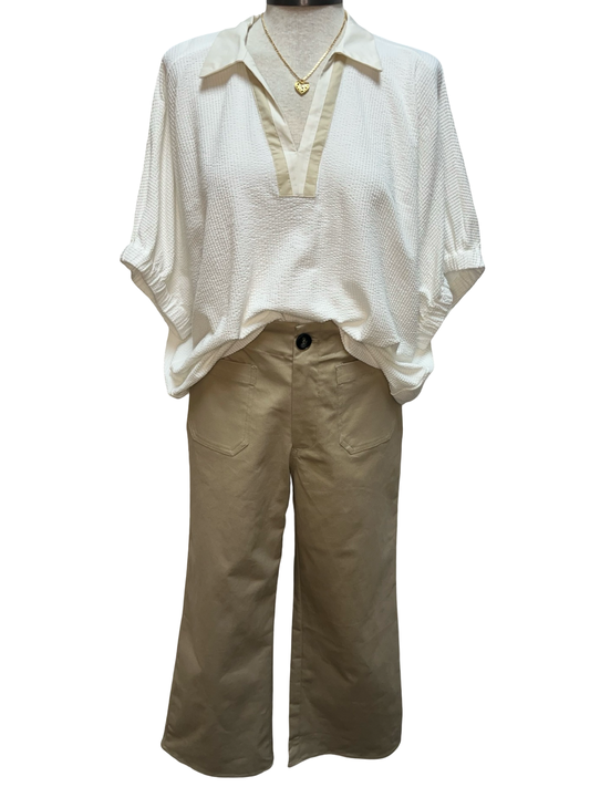 High Waist Wide Leg Crop Pants Mushroom