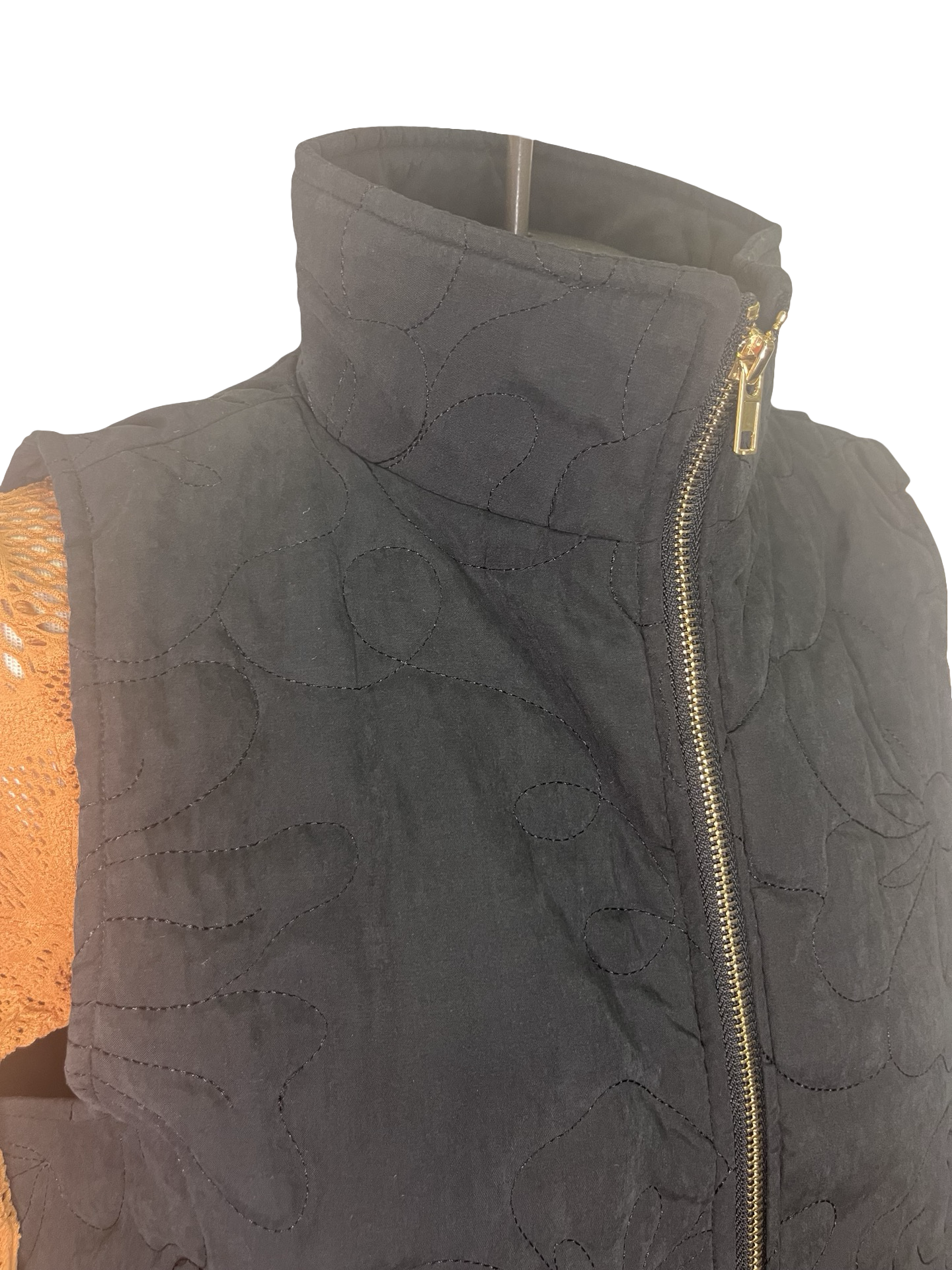 Quilted Floral Zip Vest Black