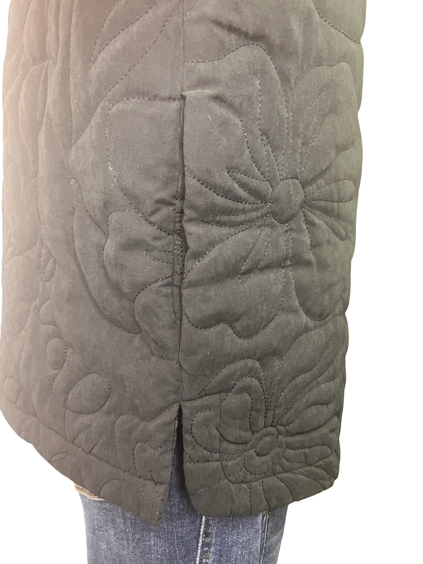 Quilted Floral Zip Vest Black