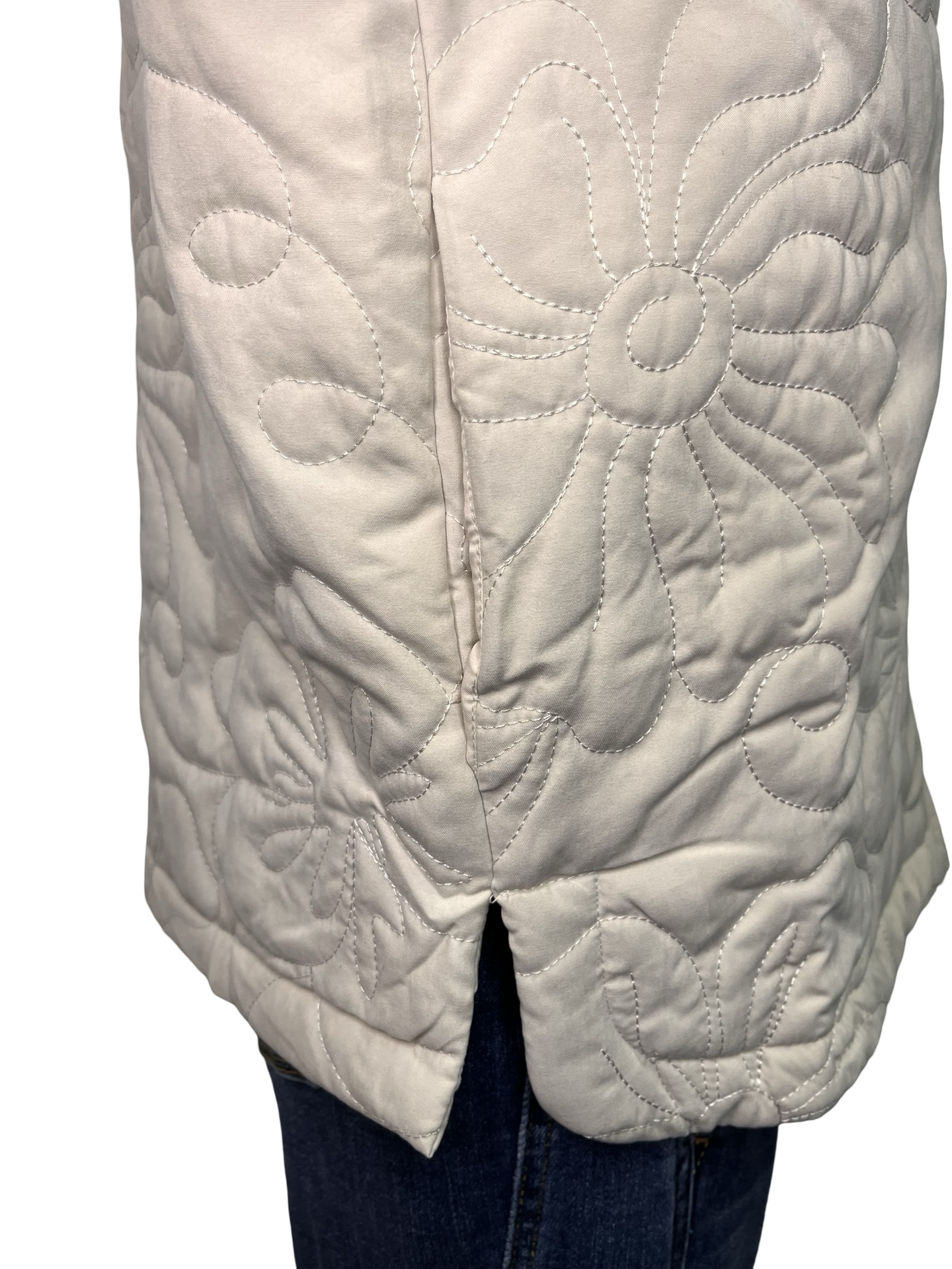 Quilted Floral Zip Vest Ecru